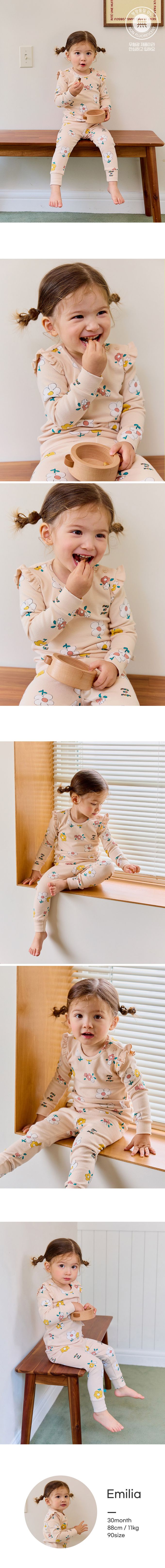 韓國 Cordi-i - 桃皮絨長袖家居服-小花花園-杏膚