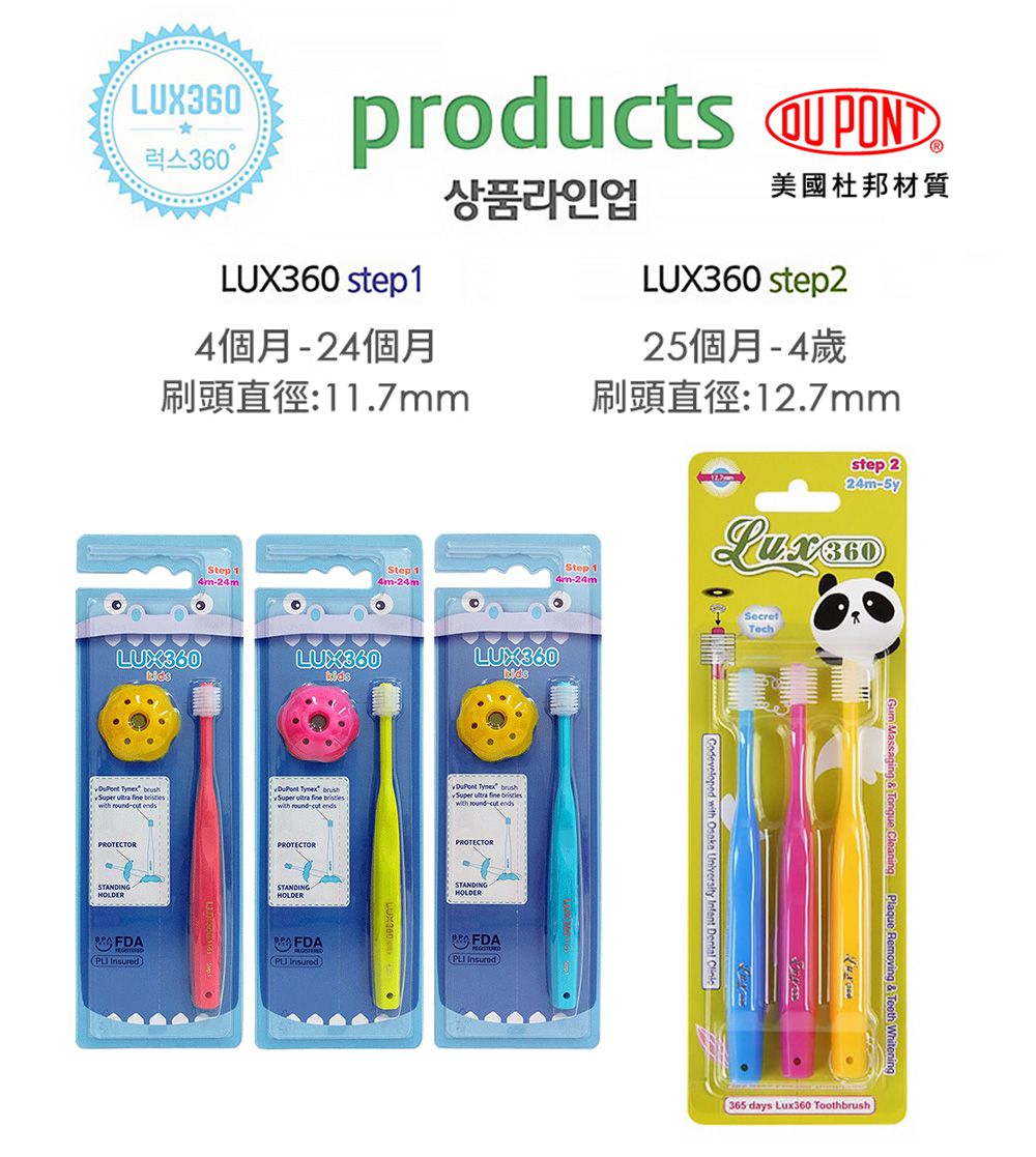 日本 VIVATEC - Lux360幼童牙刷 Step1附牙刷防護環-黃-(4-24m)