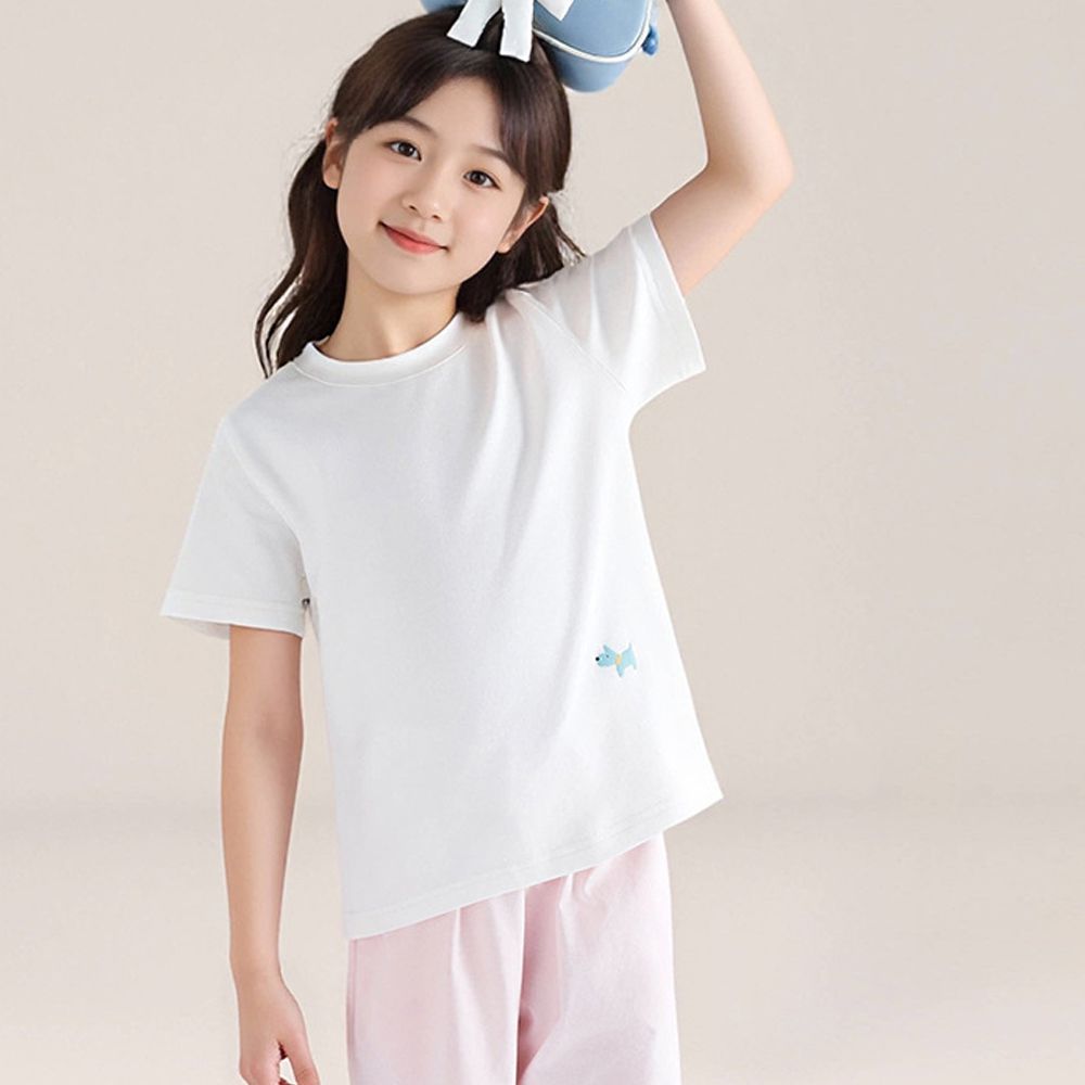 軟綿綿百搭短袖上衣/T恤-小狗印花-白色