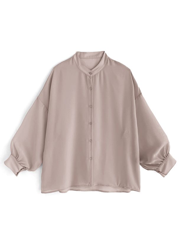 日本 GRL - 透膚感泡泡袖薄長袖襯衫-水藍 (F)