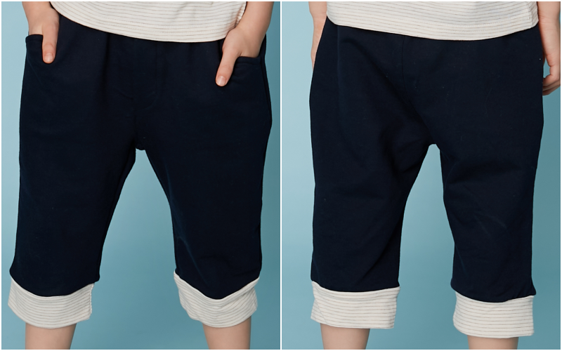 韓國 Coco Bang - 褲管反折7分褲-深藍