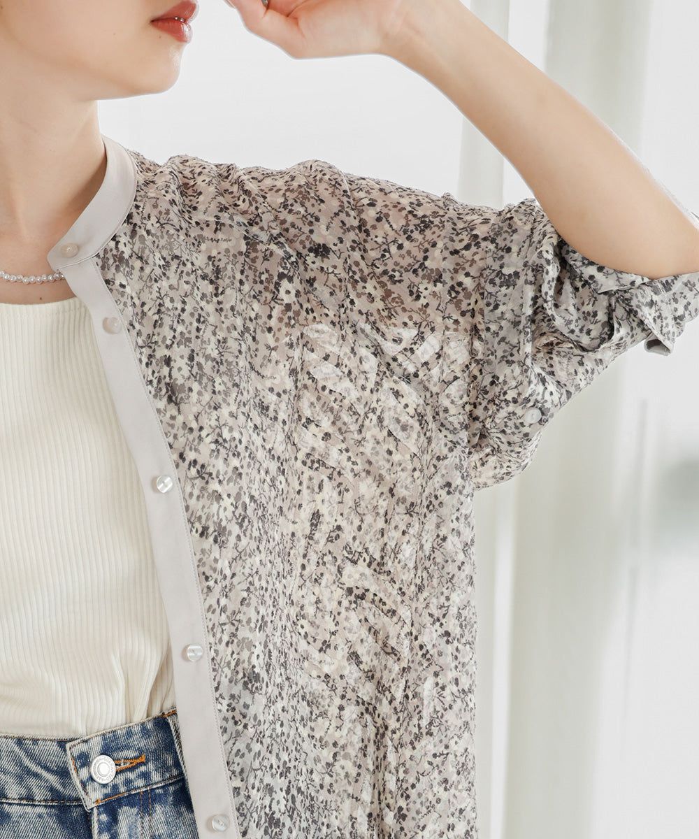 日本 Bab - 文藝浪漫碎花排扣洋裝-石英灰