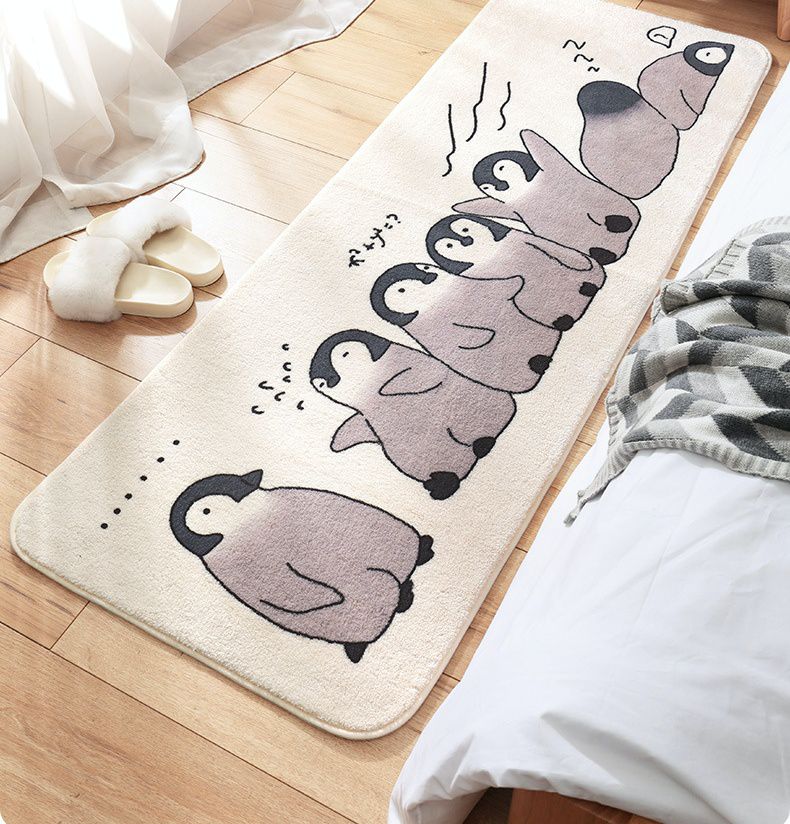 羊羔絨長條形床邊腳踏墊-熊貓小隊