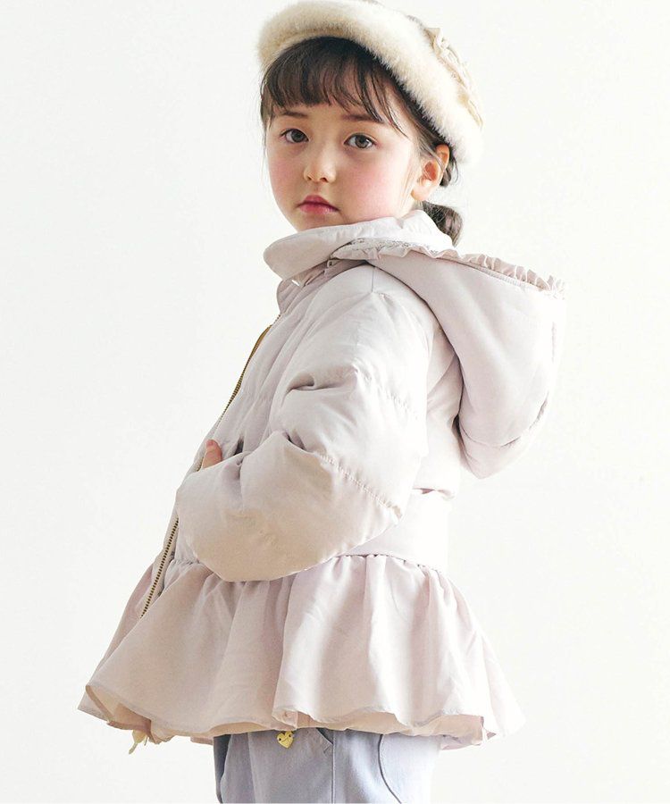 日本 apres les cours - [女孩最愛]愛心金釦夢幻荷葉鋪棉外套-酒紅