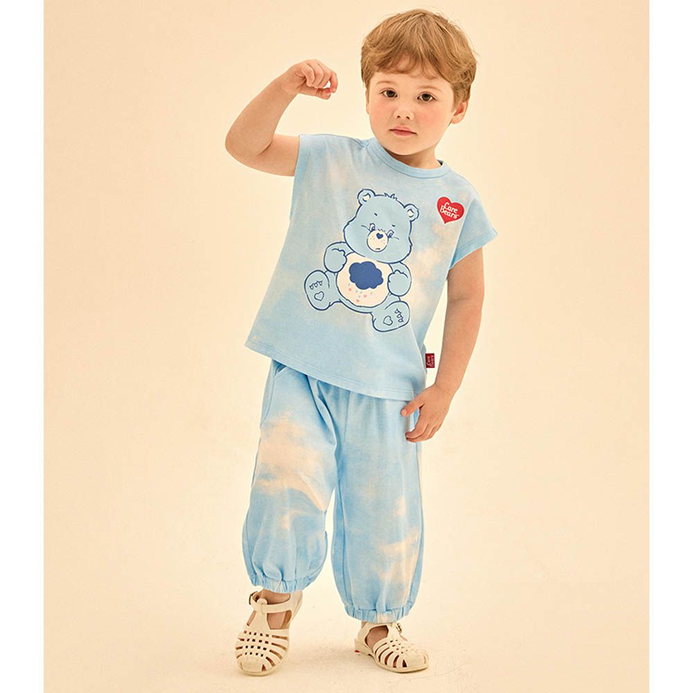 聯名款暈染落肩上衣X七分褲套裝-憂鬱藍熊