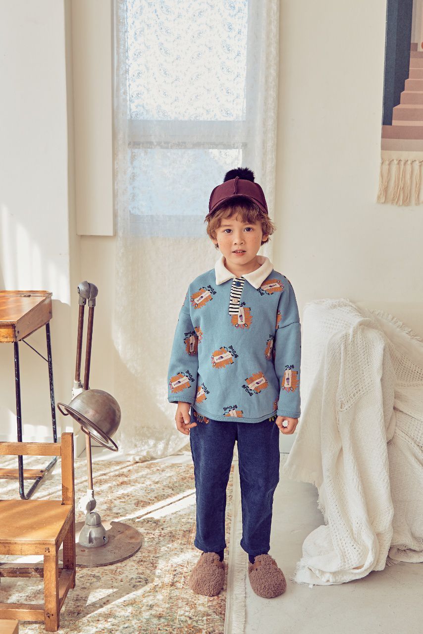 韓國 Mimico - (裏起毛)獅子開襟T-藍