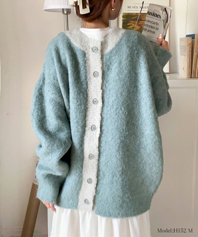 日本 Classical Elf - 2WAY輕量柔軟毛絨寬鬆針織外套-水藍
