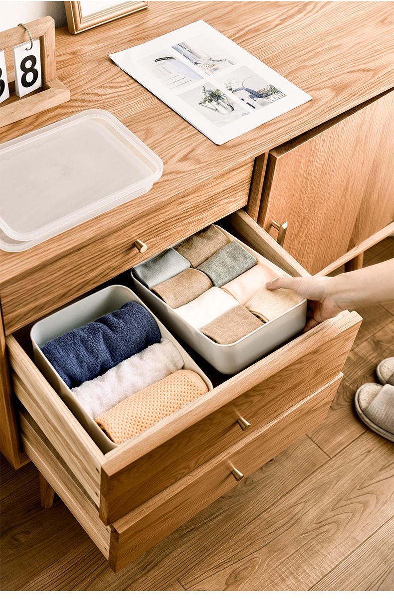 日系簡約白色收納盒-加高款中號（36.5x26x16.5cm）-有把手