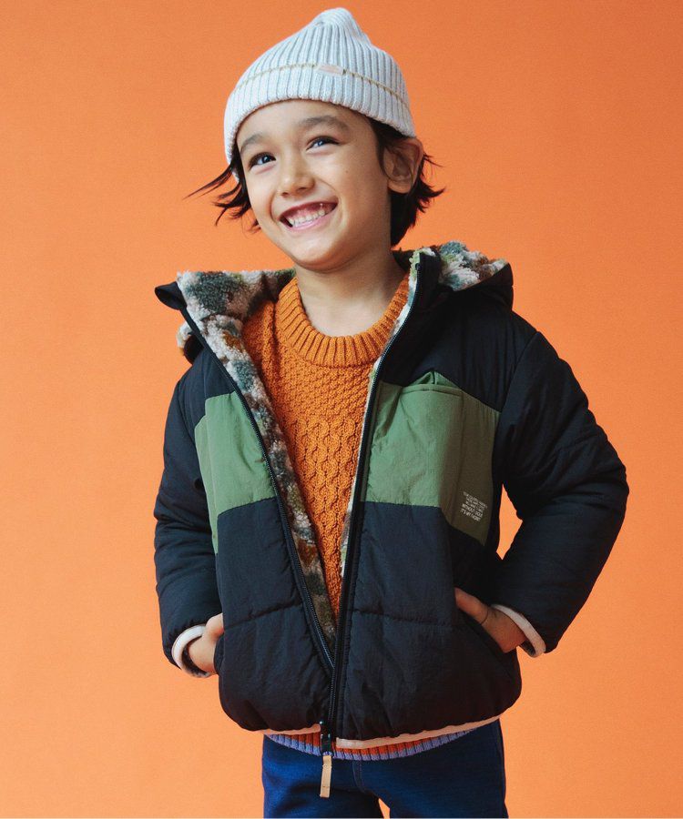 日本 BREEZE - [雙面穿]絨毛鋪棉繽紛保暖外套-黑系&迷彩