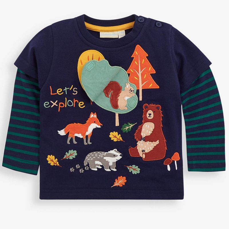 英國 JoJo Maman BeBe - 嬰幼兒100%純棉長袖上衣-森林冒險