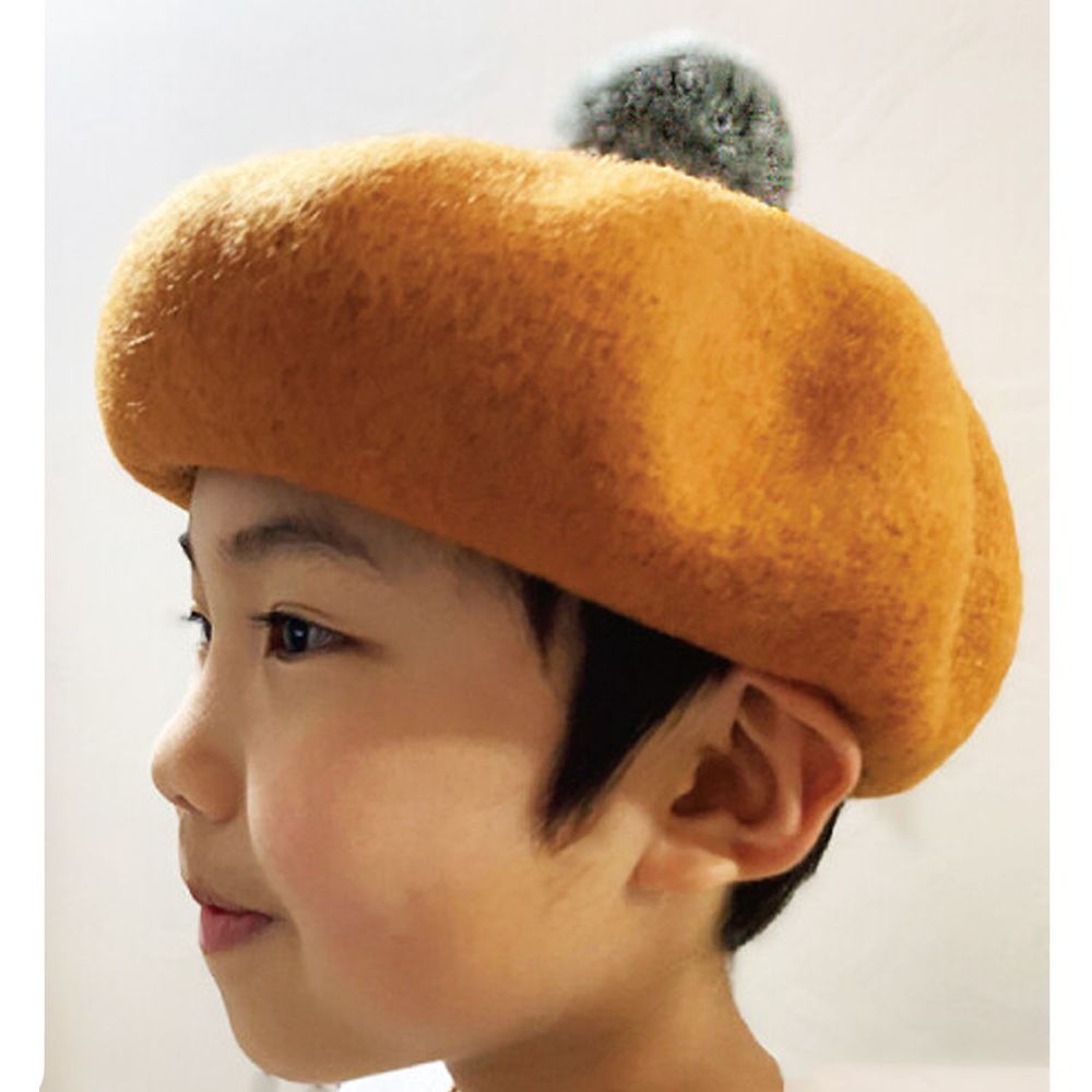 日本 jou jou lier - (兒童)毛球撞色毛呢貝蕾帽-焦糖 (FREE)