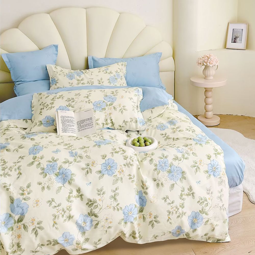 台灣製 極致純棉寢具組-藍香語調-單人兩件式床包組