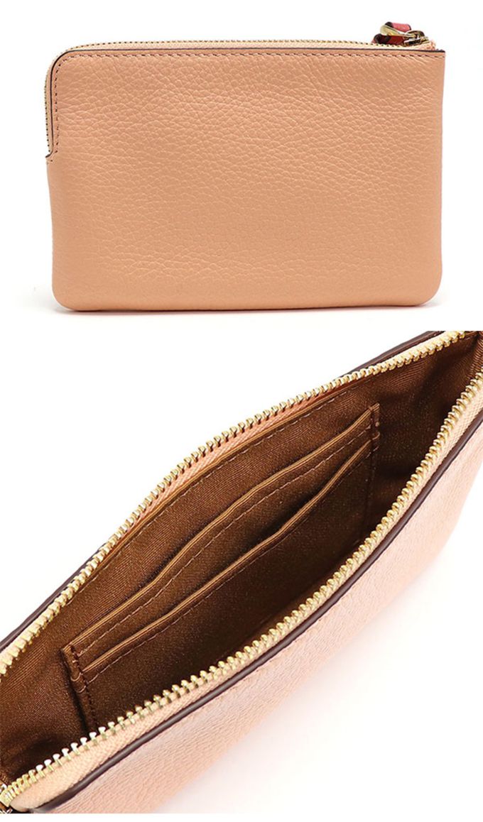 COACH - 馬車LOGO皮革拉鍊零錢手拿包 (粉桔)