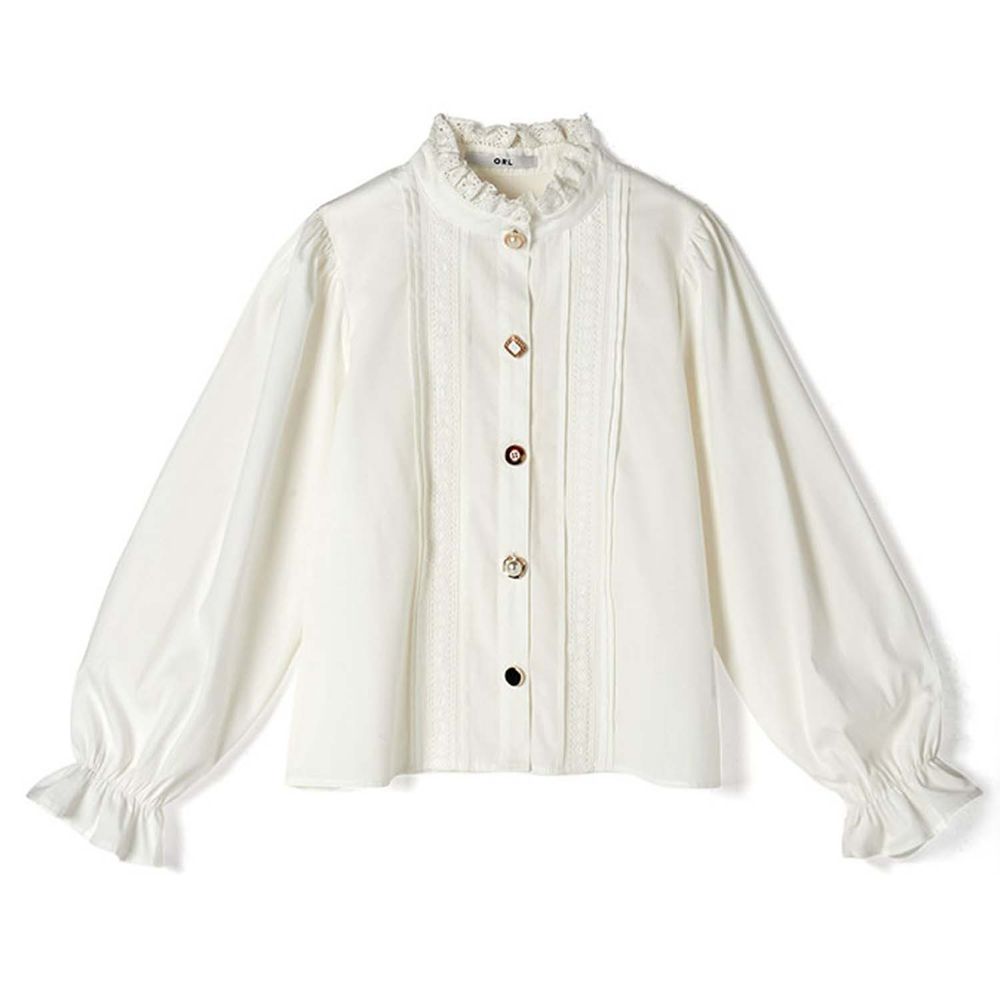 日本 GRL - 不規則扣華麗微雕花襯衫上衣-天使白