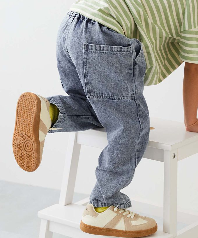 日本 devirock - 復古刷色厚磅大口袋錐形丹寧褲-淺灰藍