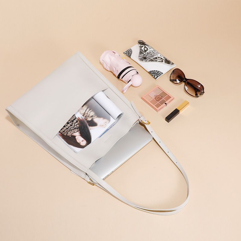 真皮大容量單肩托特包-卡其色 (30x12x31cm)