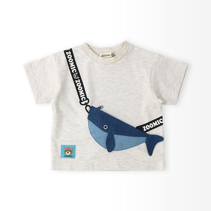 日本 ZOOLAND - 海洋印花短袖上衣-鯨魚口袋-海藍