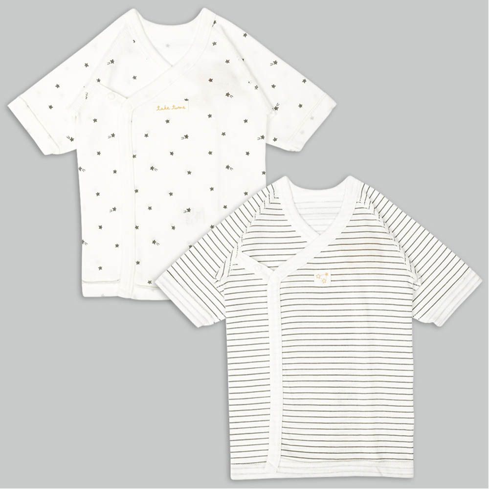 長袖肚衣2件組-流星 橫紋-米白色 (50cm)