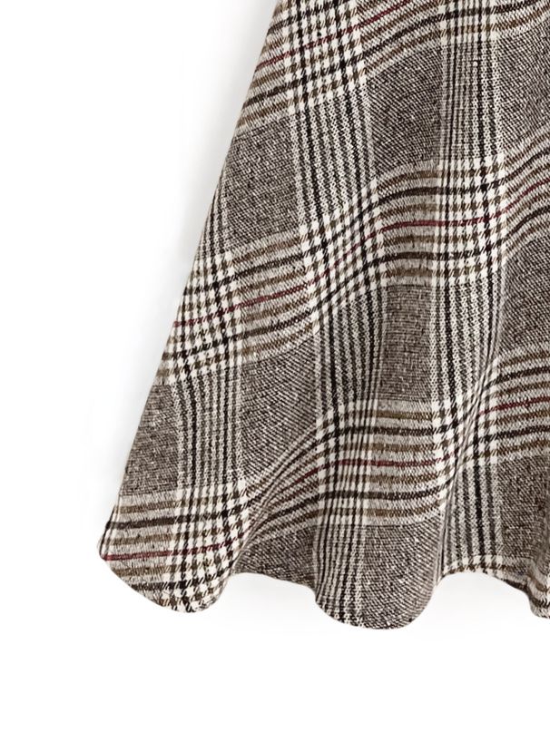 日本 GRL - 後綁帶格紋修身高腰長裙-灰棕