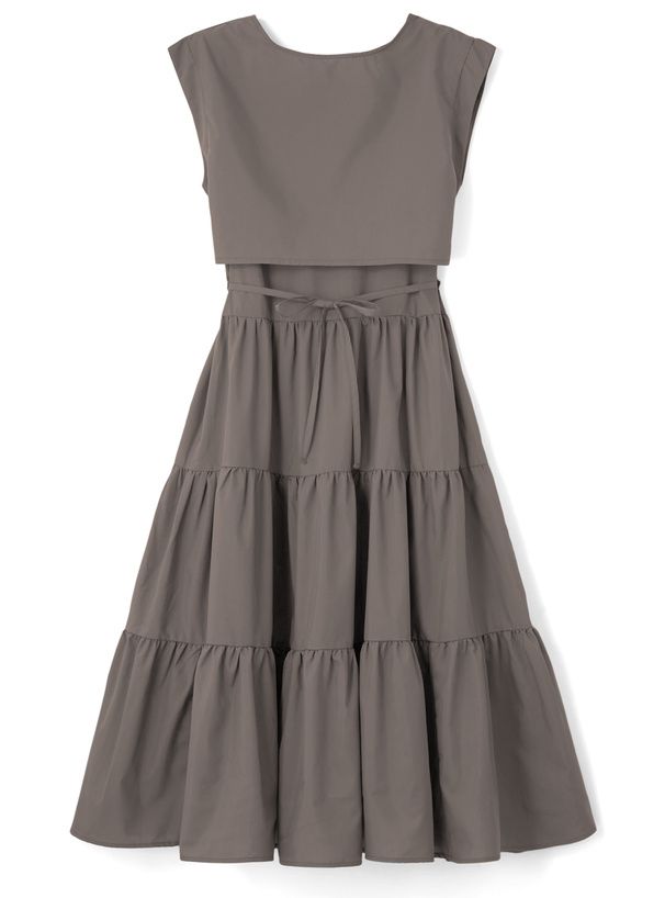 日本 GRL - 清新蛋糕層次無袖兩件式洋裝-奶茶棕