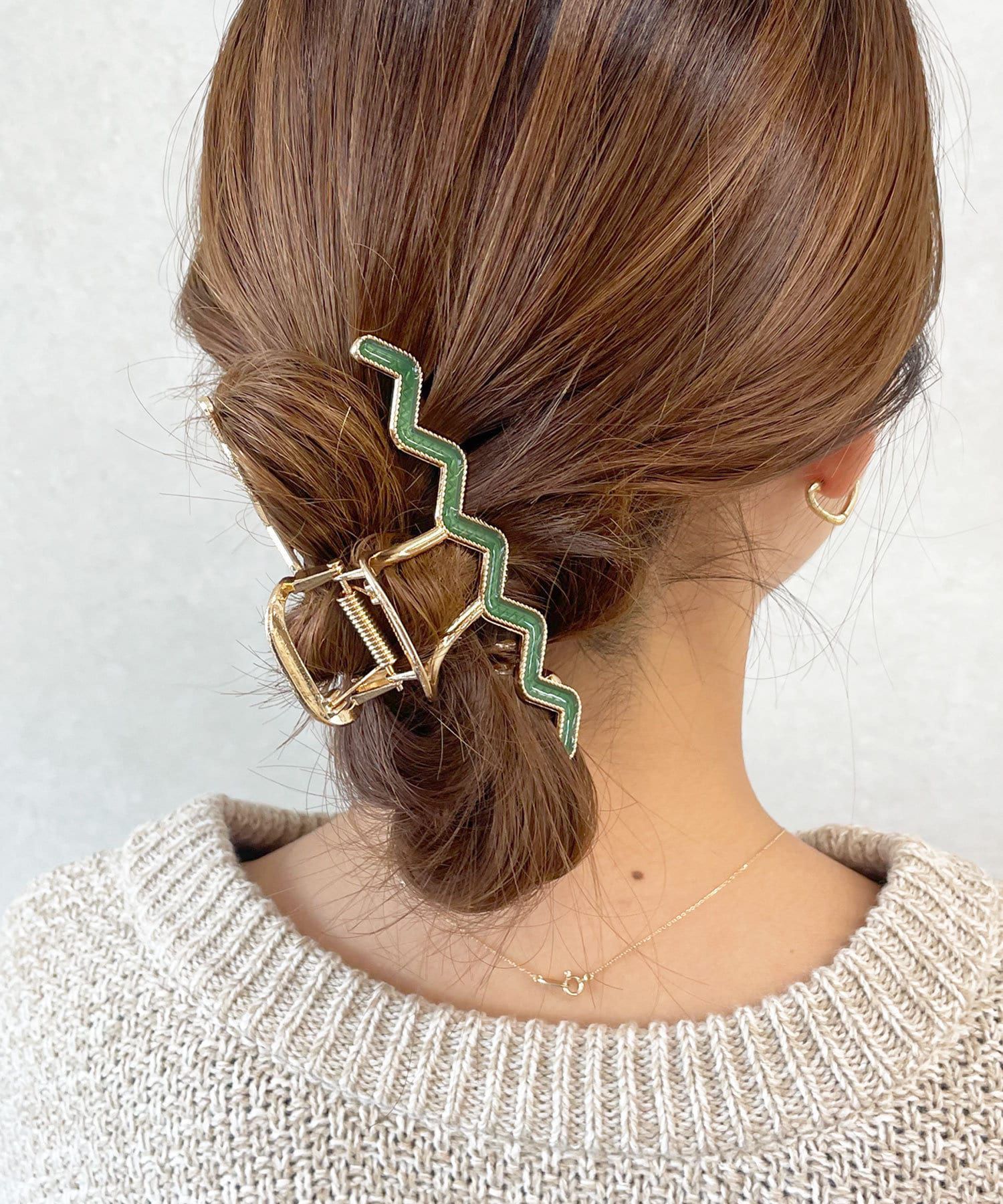 日本 Lattice - 頑皮線條金屬髮夾/鯊魚夾-草綠