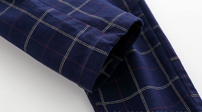 WELLKIDS - 腰鬆緊格紋休閒長褲-深藍色