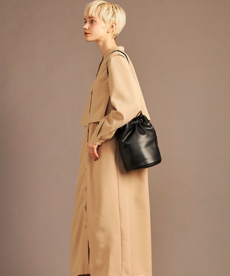 日本 COOCO - 軟皮束口水桶包/肩背包-杏