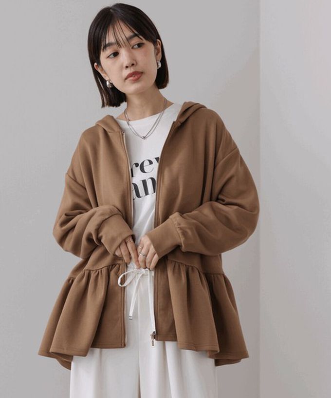 日本 Bab - 可愛荷葉下擺連帽運動風外套-淺灰