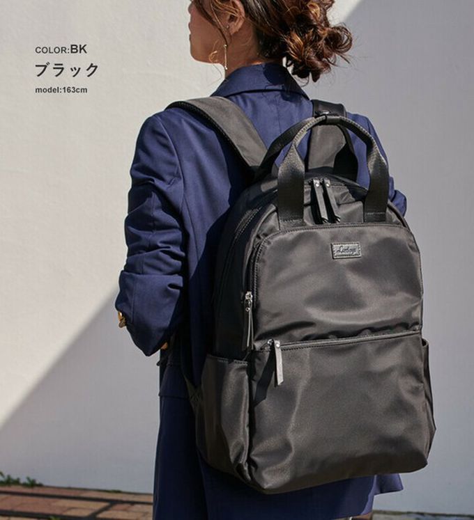 日本 LIZDAYS - 12口袋防潑水大容量尼龍後背包-(可掛行李箱)-卡其 (43x29cm)