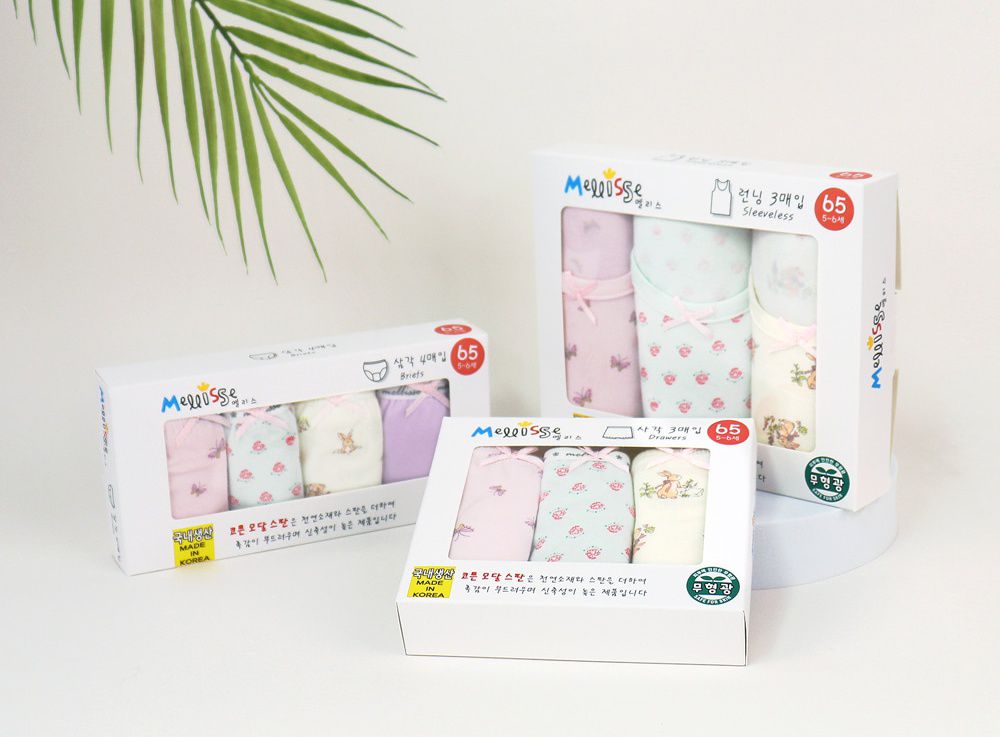 韓國 Mellisse - 韓製無螢光棉透氣三角褲(女寶)-粉X薄荷綠X米X紫-四件組