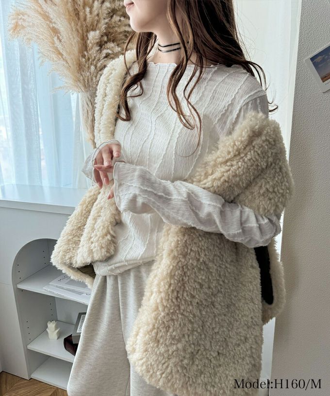 日本 Classical Elf - 奢華羽毛感緹花長袖上衣-可可