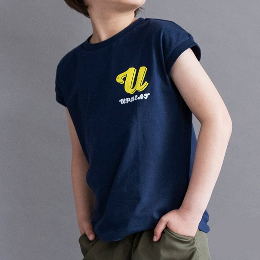 100%棉 簡約風圓領法式袖上衣-小u-海軍藍