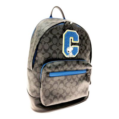 COACH - 史努比聯名款滿版LOGO皮革後背包 (黑灰)