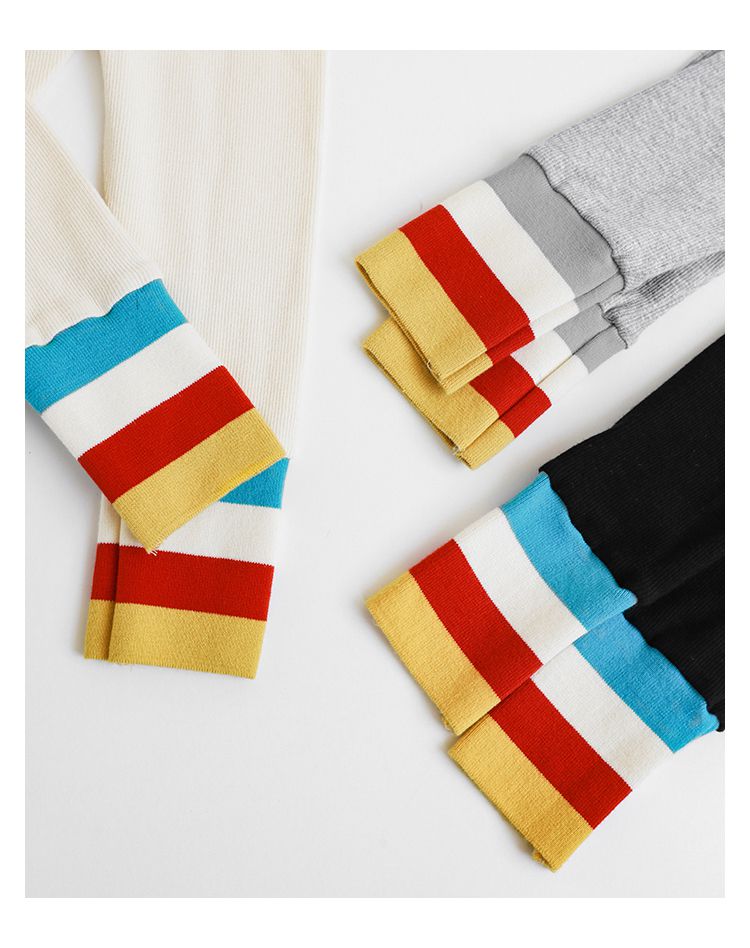 腰鬆緊羅紋束口內搭長褲-繽紛條紋-灰色