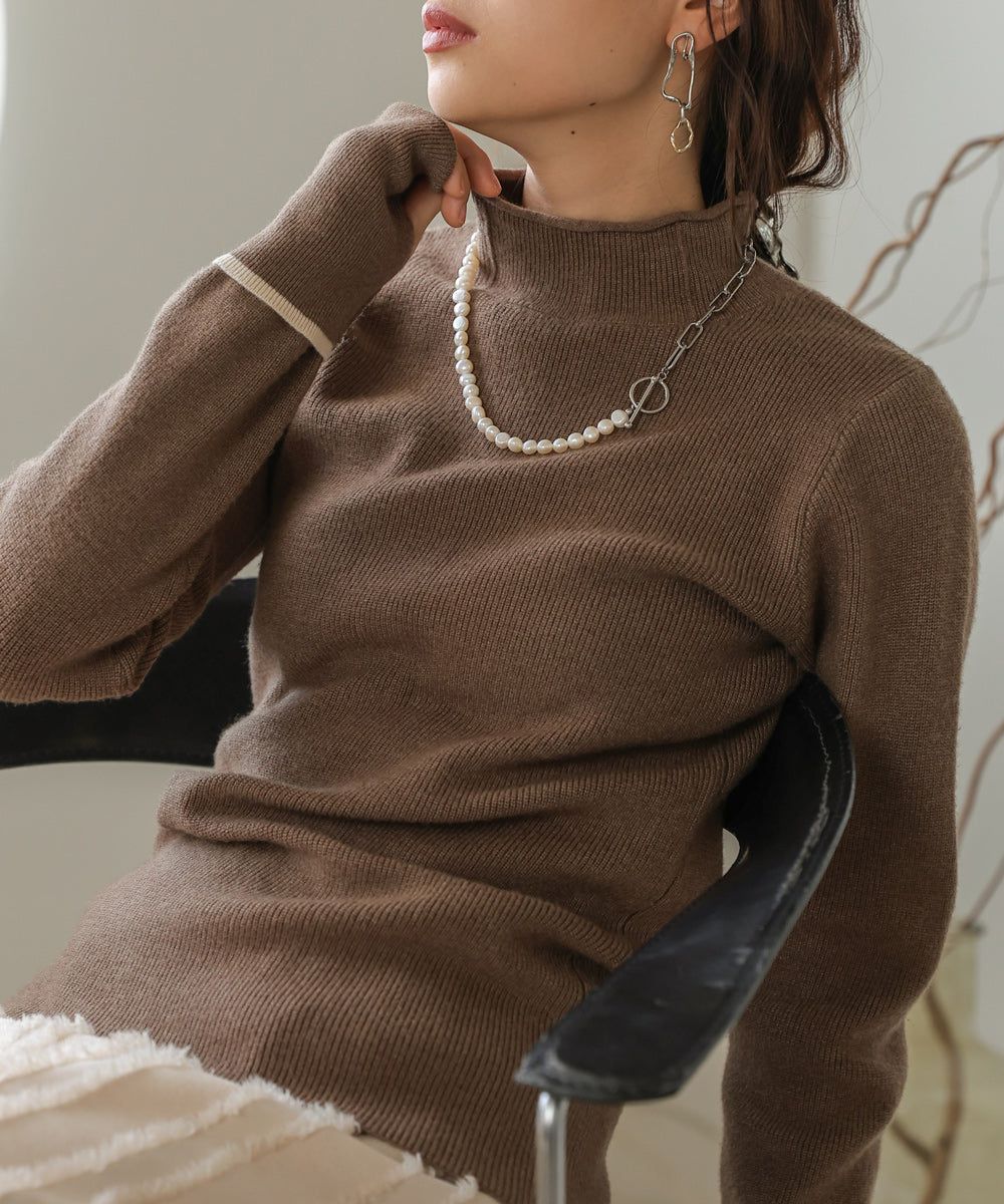 日本 Bab - 高級感小立領彈性針織上衣-象牙