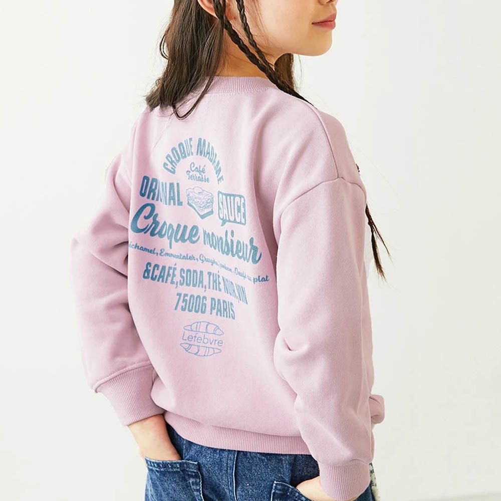 熱銷定番 女孩印花縮口長袖上衣-美式早餐-淡粉