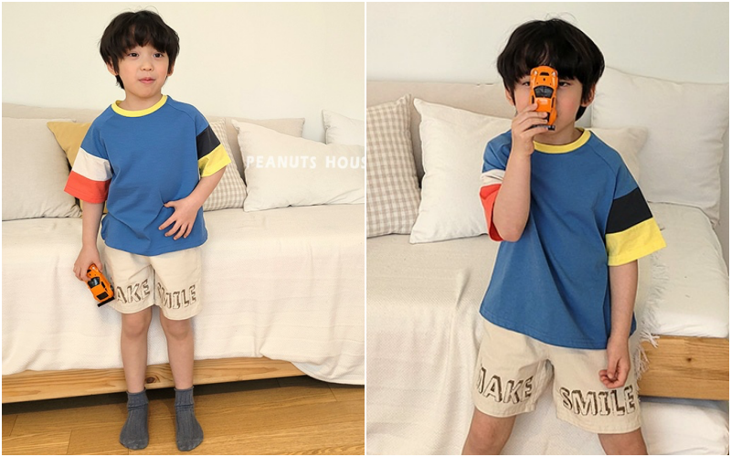 韓國 Peanuts House - 撞色拼接色T-杏