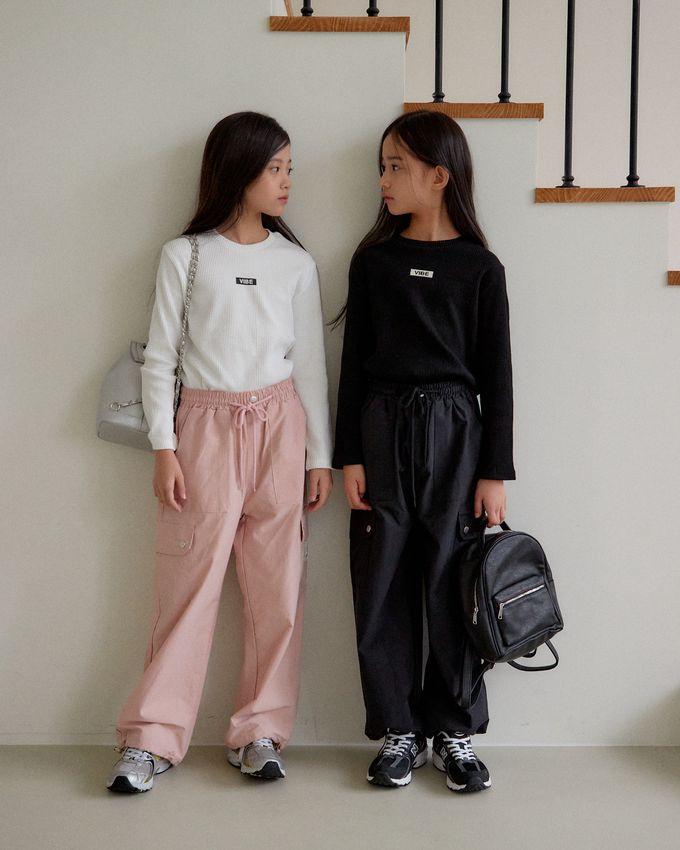 韓國 sm2 - 文字點綴羅紋長袖上衣-白