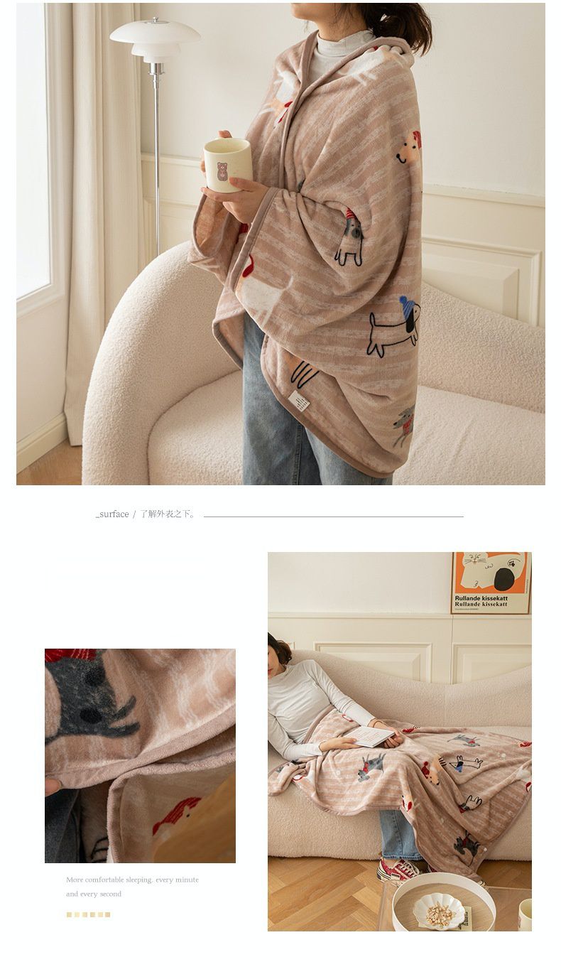 珊瑚絨質感披肩懶人毯｜披、蓋兩用，還能變化穿法親膚保暖❤