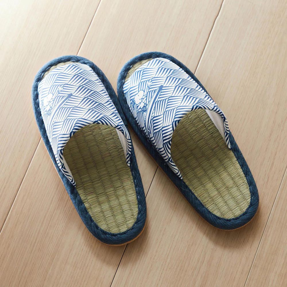 日本千趣會 - 史努比 藺草透氣舒適室內拖鞋-和風圖騰-深藍 (22-24cm)