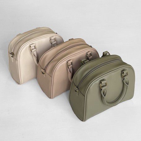 日本 Chepeli - 2way仿皮迷你波士頓手提包/側背包-100. 格紋圖騰咖啡 (18x23x10cm)