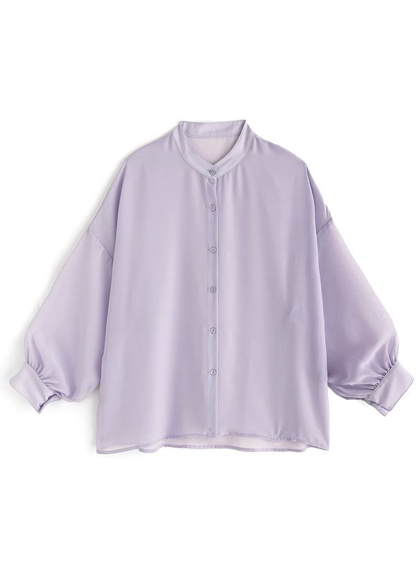 日本 GRL - 透膚感泡泡袖薄長袖襯衫-水藍 (F)