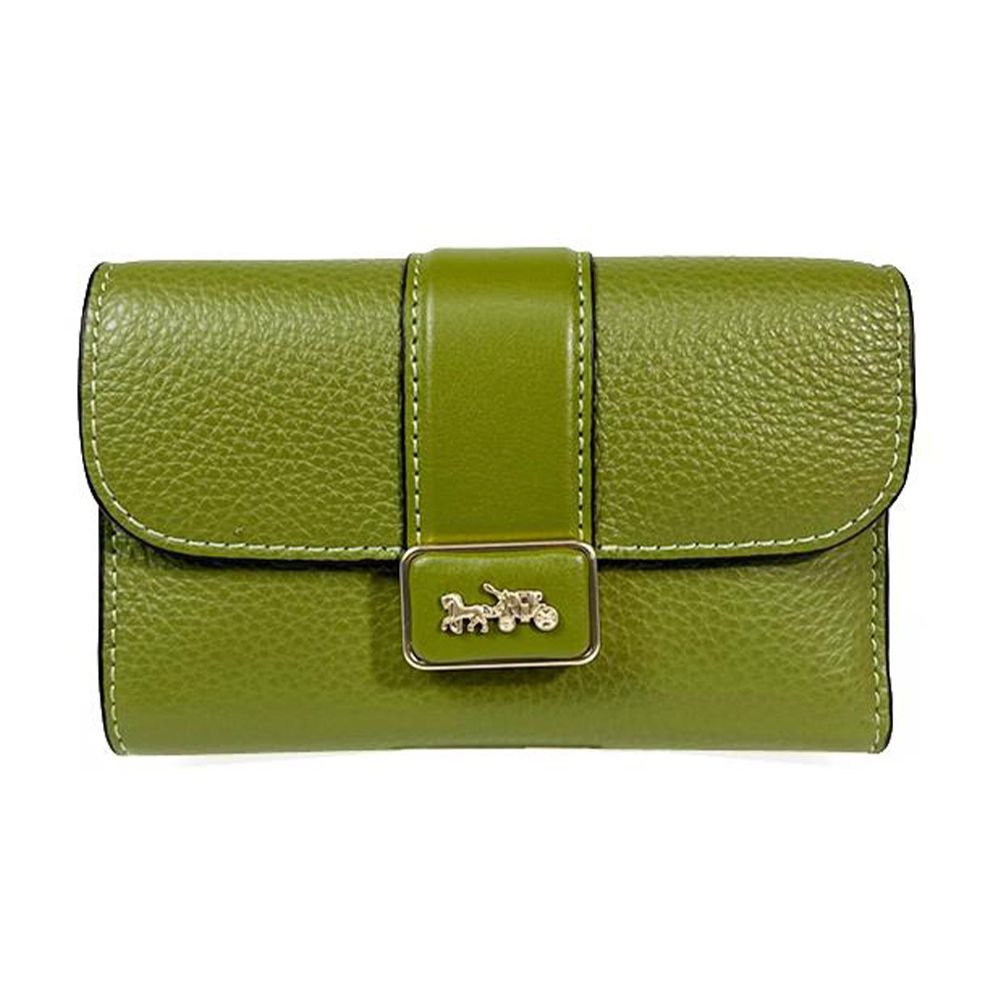 馬車LOGO荔枝紋皮革中夾 (抹茶綠)