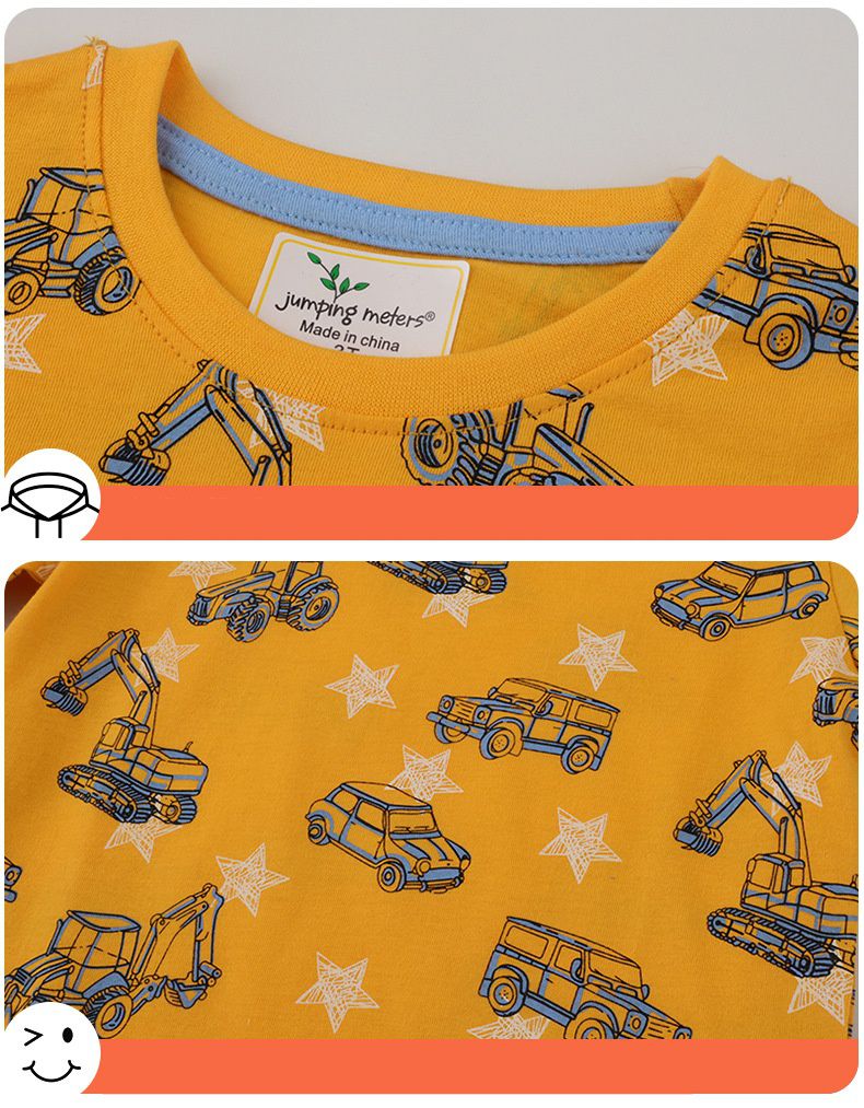 Jumping meters - 棉質圓領短袖上衣-星星工程車-黃色