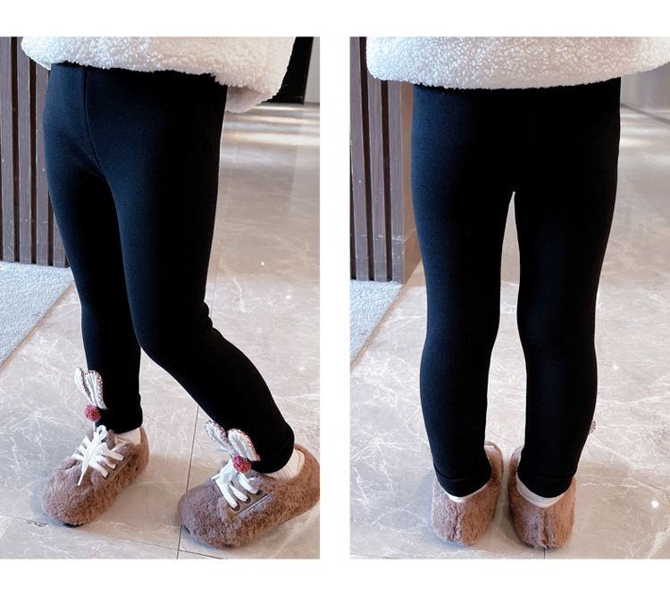 加絨彈力內搭長褲-兔兔耳朵-黑色
