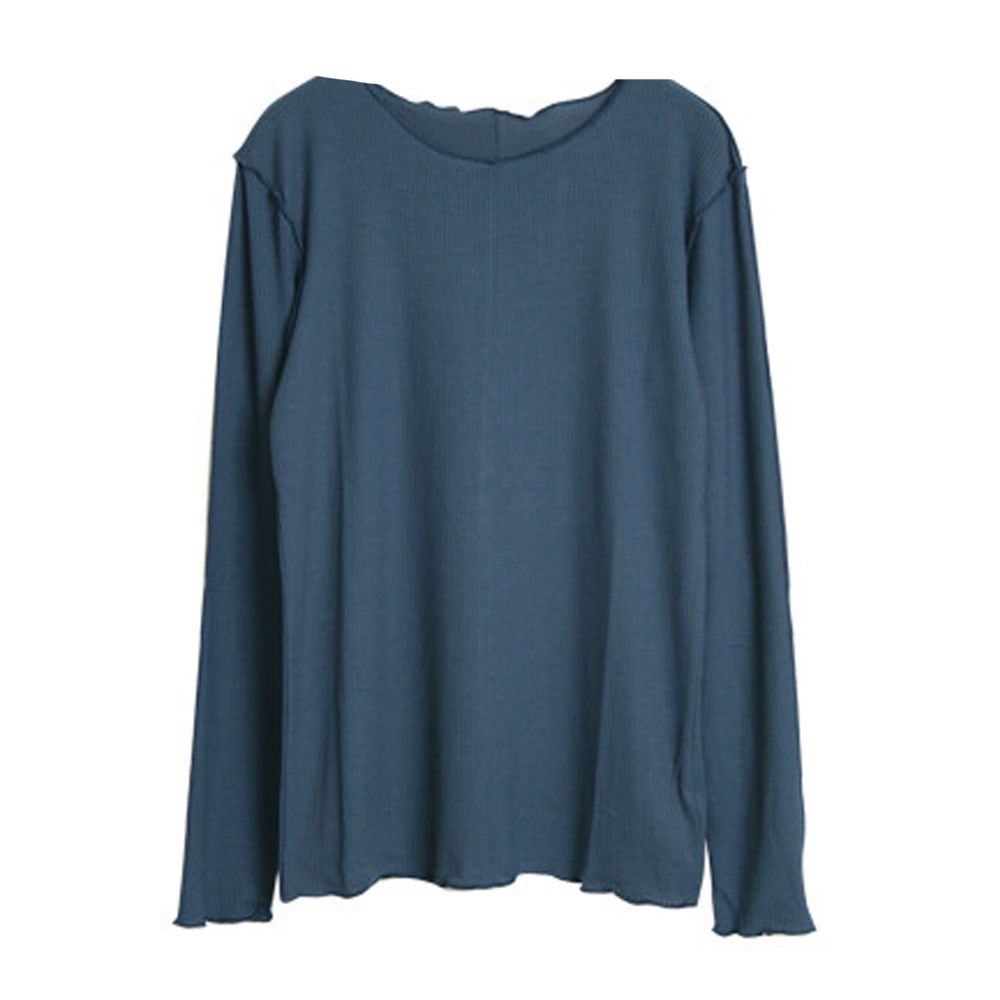 日本 Rejoule - 立體壓邊設計顯瘦羅紋長袖上衣-深藍 (M(Free size))