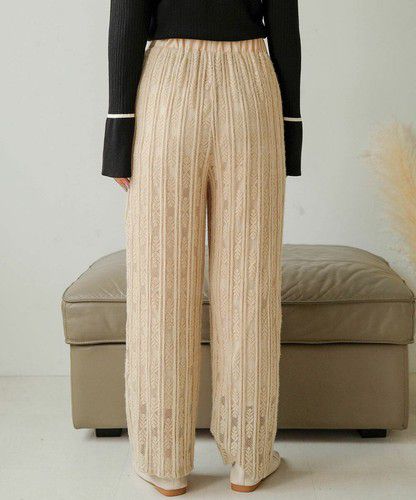 日本 Bou Jeloud - 蕾絲雕花垂墜寬褲-軍綠