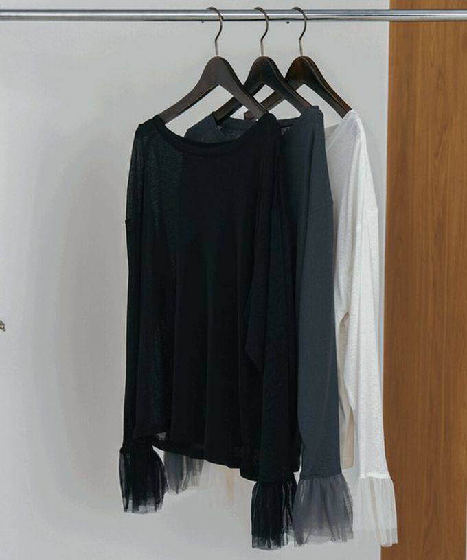 日本 Bab - 雙層薄紗拼接俏麗長袖上衣-炭灰