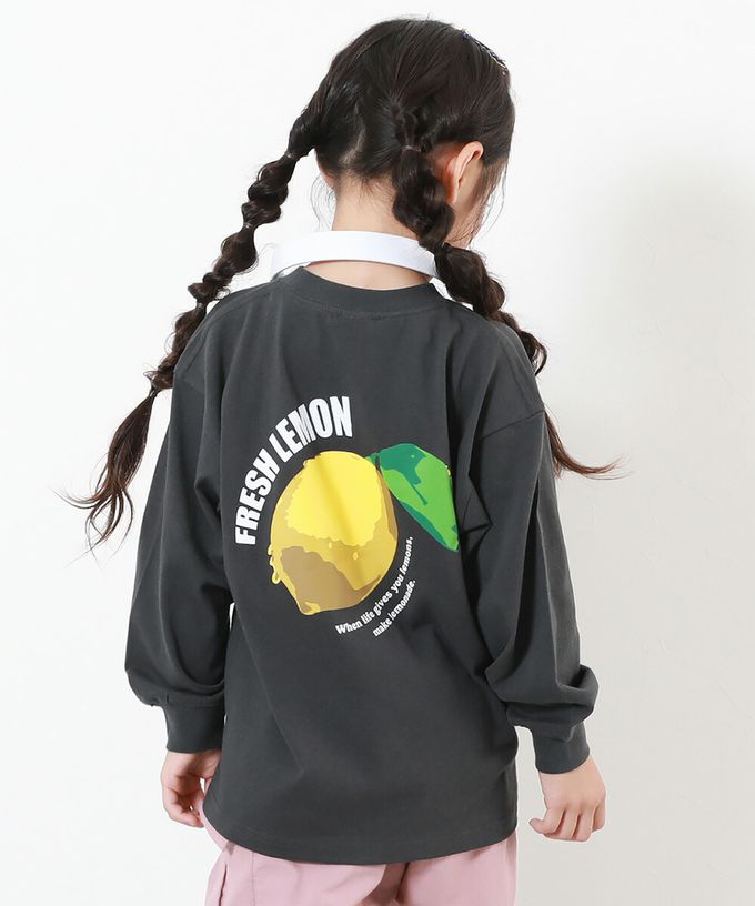 日本 devirock - 100%棉 定番印花寬版長袖上衣-PEACE-紫丁香