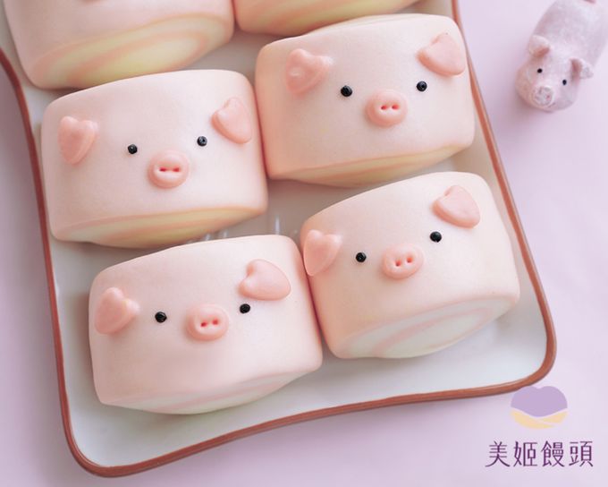 美姬饅頭 - 捲捲小豬鮮乳造型饅頭-35g*6顆